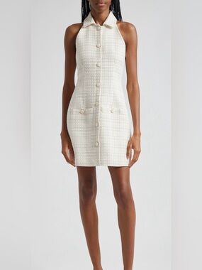 Veronica Beard Cream Tweed Button-Front Mini Dress